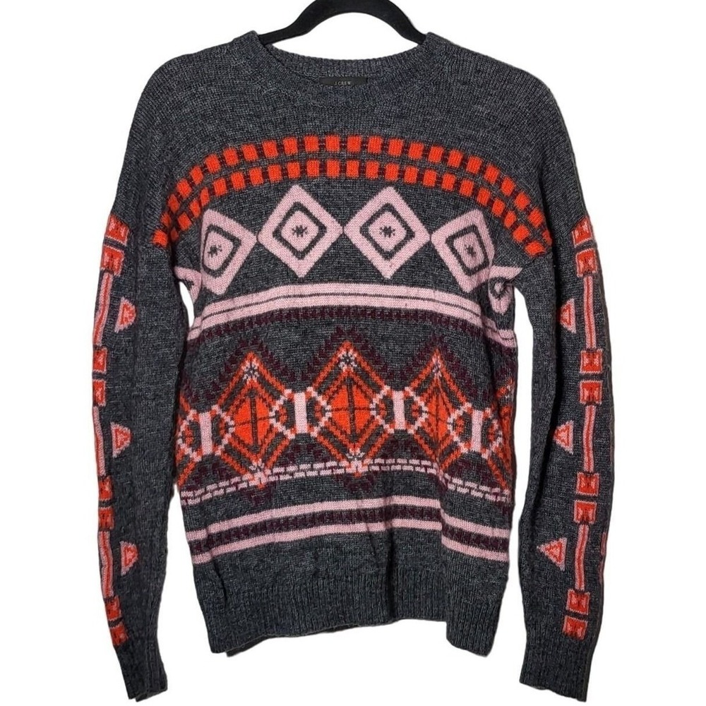 J.Crew Womens‎ Wool Mohair Fair Isle Sweater Medium Holiday Christmas Festive